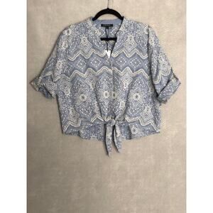 Charlie B Eyelet Embroidery Top Women's Large Cotton in Bluebell NEW